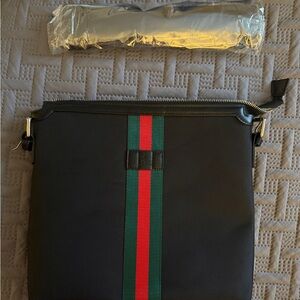Black unisex Crossbody Bag with Red & Green Stripe